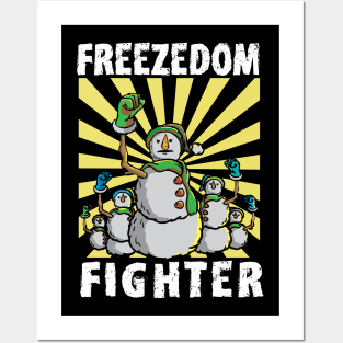 Vintage Snowman Freezedom Fighter Pun Resist Revolution Posters and Art